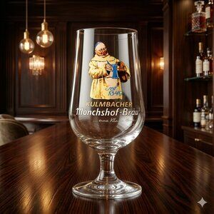 RARE NOS Kulmbacher Mönchshof Bräu 6" German Beer Glass Monk Logo HTF